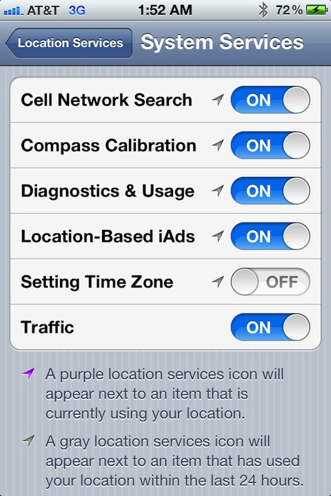 Open the Settings app, tap Location Services and then tap System 