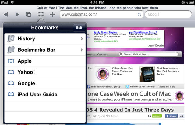 Enabling and adding to the Bookmarks Bar in Safari for iPad [How To