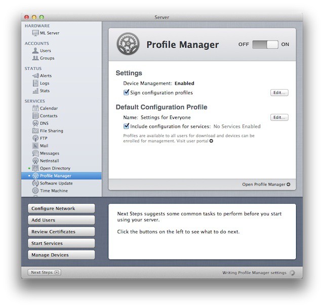 Mountain Lion Server's Profile Manager illustrates the future of Mac and iOS management.