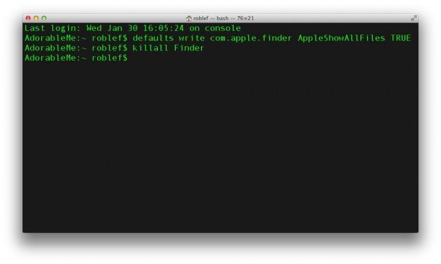 terminal show hidden files mac