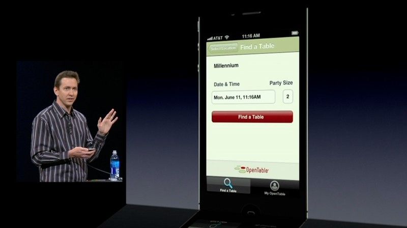 Scott Forstall introduces Siri's newfound ability to book tables, back in 2012