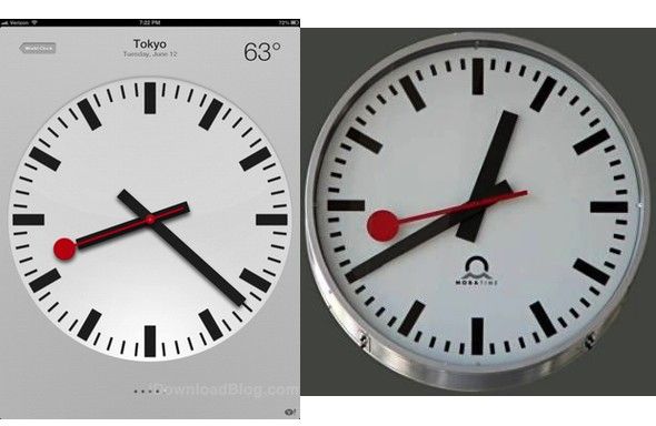 Spot the difference! Apple was previously accused of lifting the design for its iPad clock from a famous 