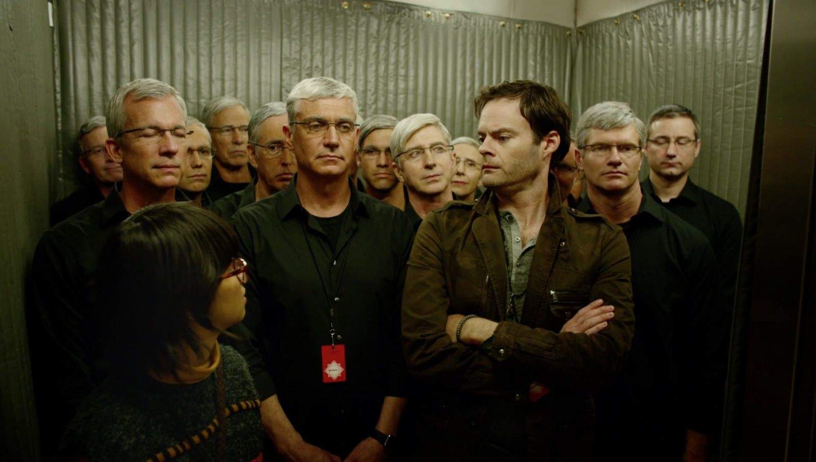 An elevator full of Tim Cook-alikes.