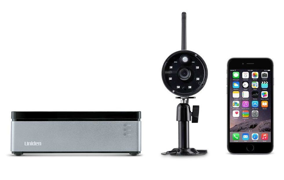 The Uniden home security system is only available from the manufacturer or Apple.