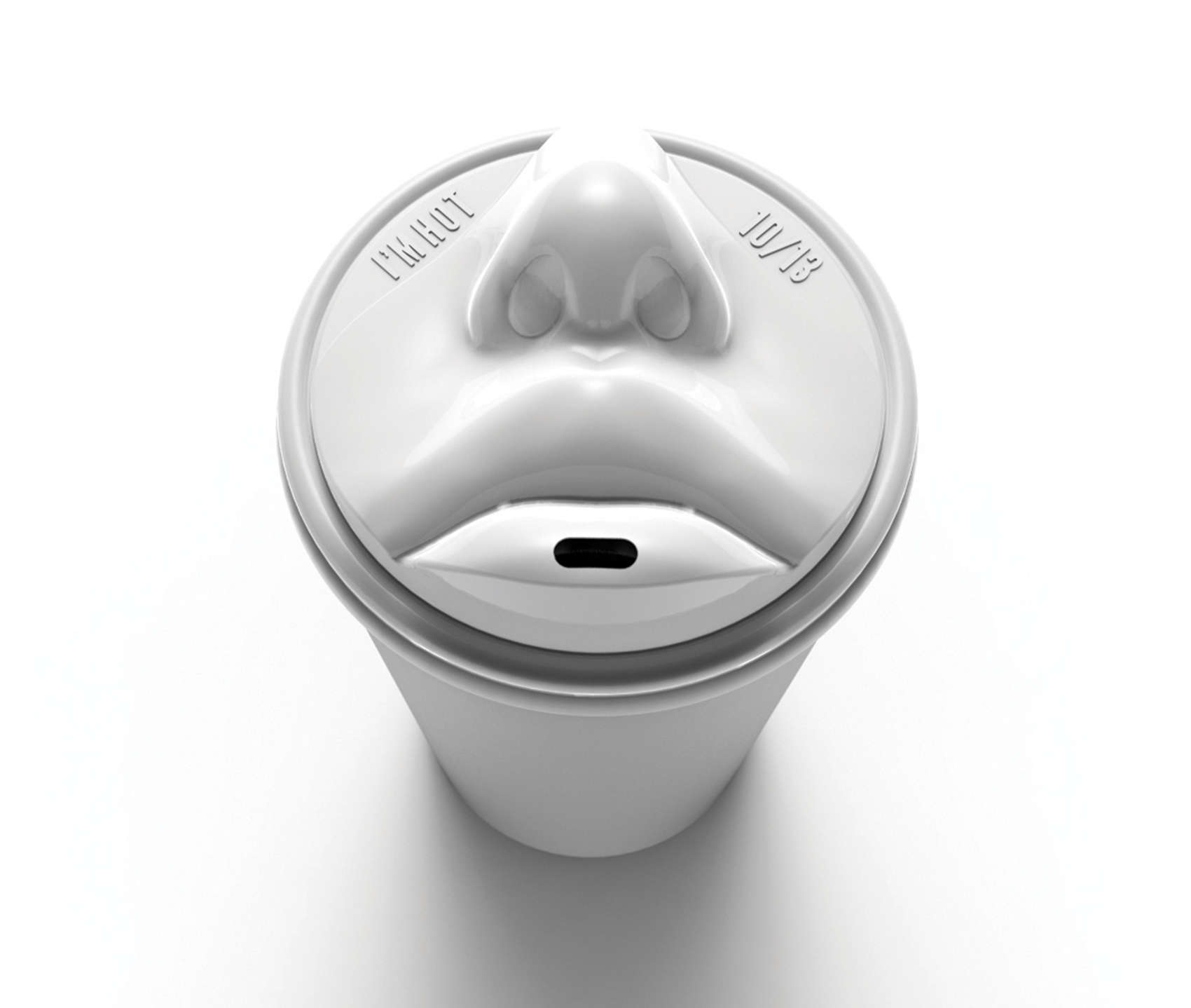 This coffee cup lid will let you drink from its delicious lips and include an awkward touching of noses.