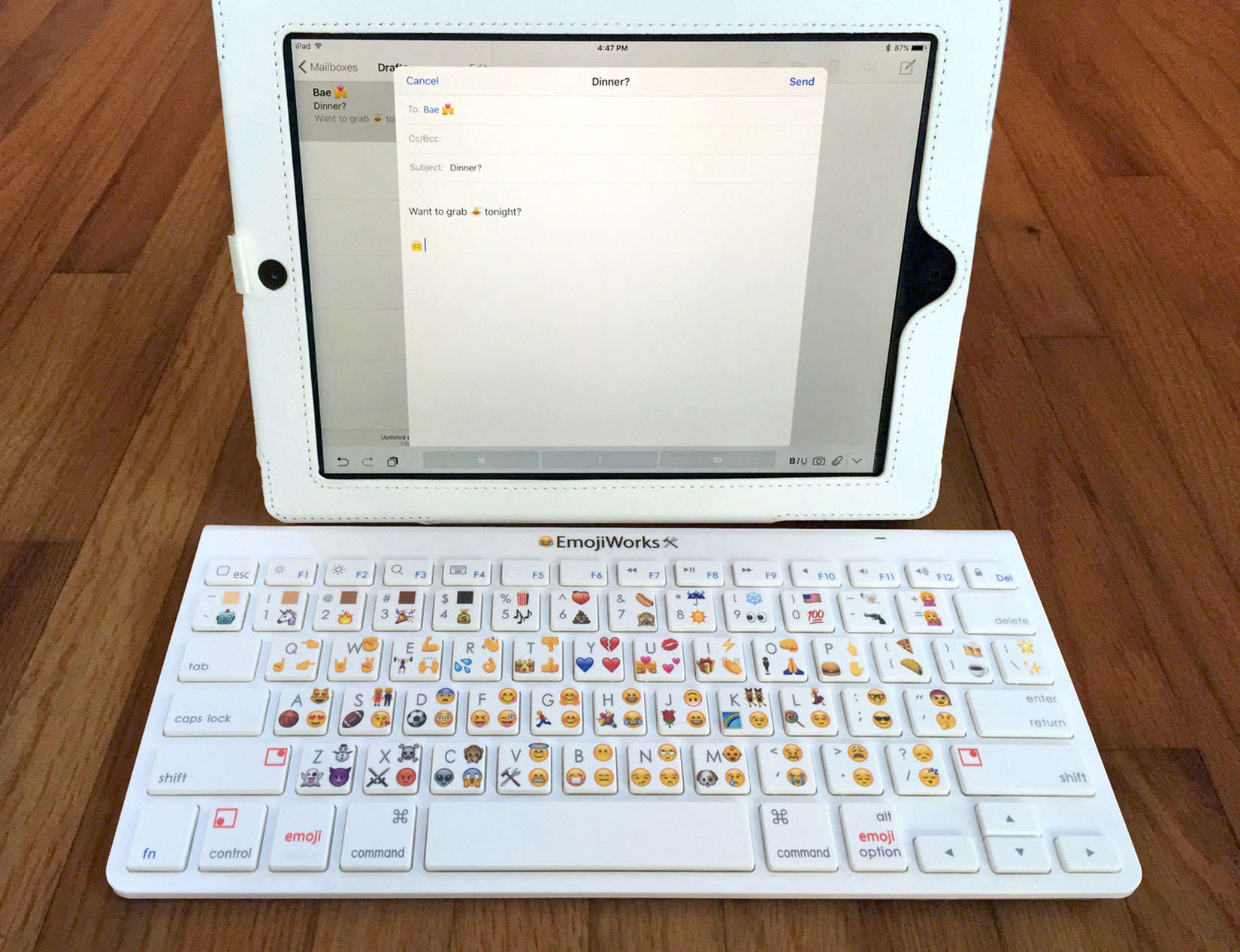 The emoji keyboard in action with an iPad.