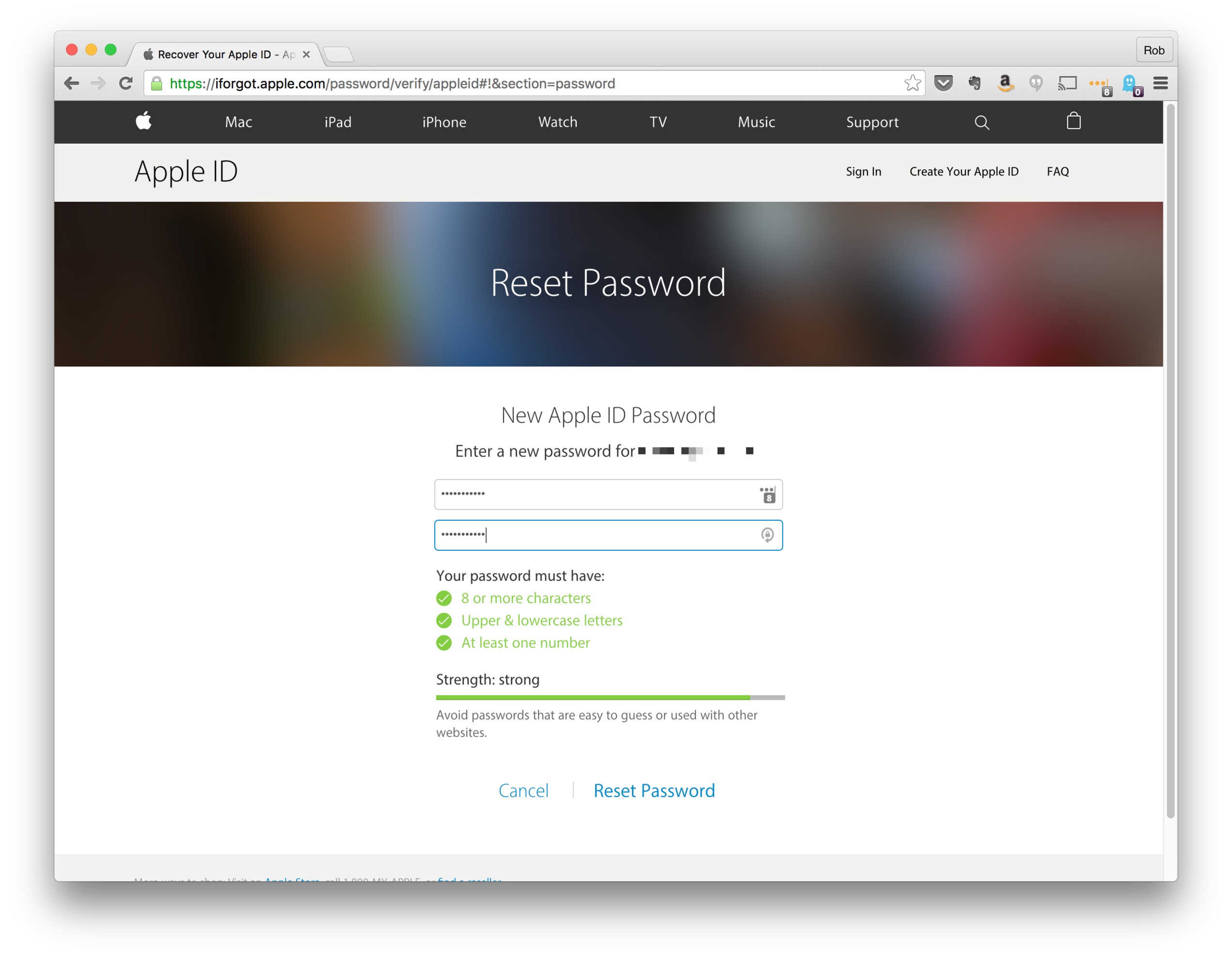 reset forgotten apple id password