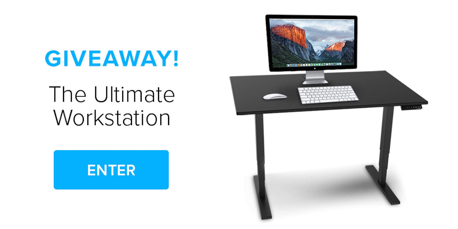 Enter to win a free standing desk with an Apple Thunderbolt monitor, wireless keyboard and more.