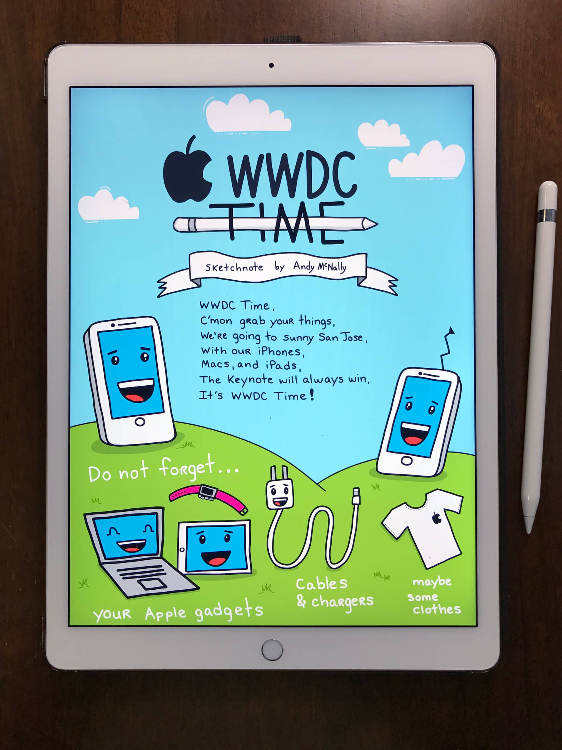 iPad Pro with WWDC Time sketchnote displayed