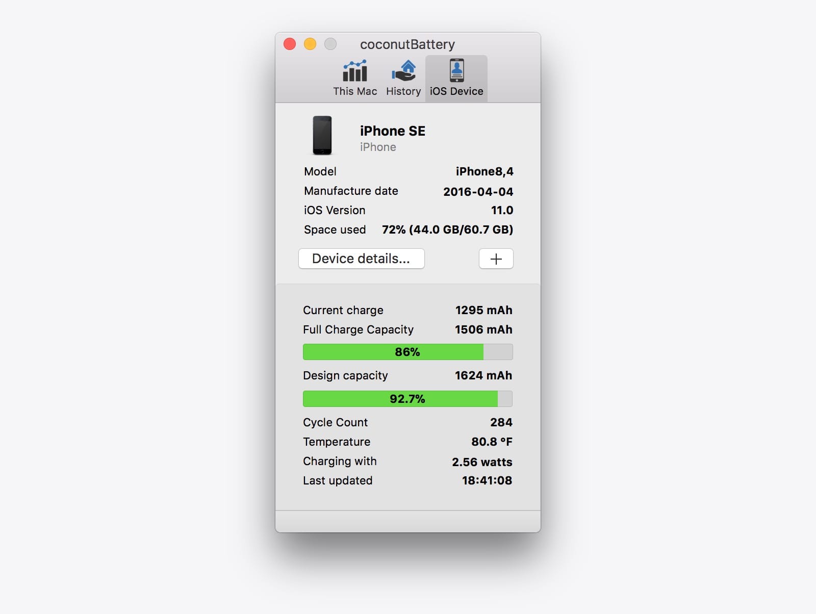 coconutBattery tells you all you need to know about your iPhone battery in one place. 