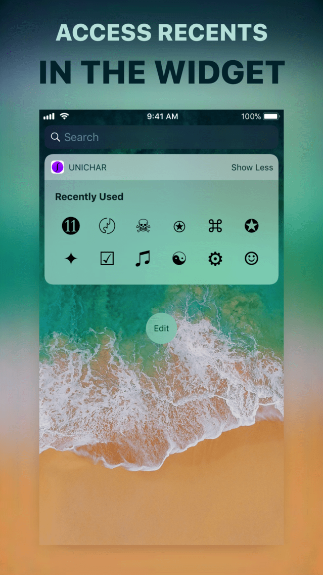 The widget shows your most recently-used symbols.