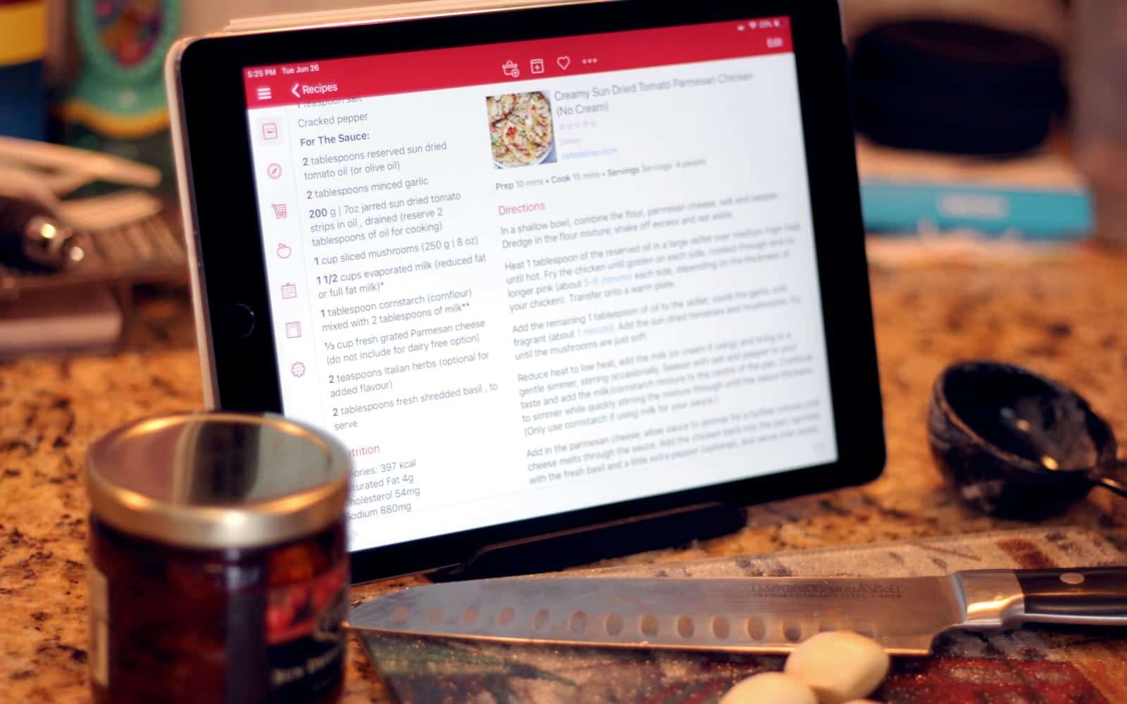 Paprika on iPad with kitchen items around