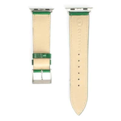 Naturally tanned leather lines the Russian Green band's interior which is embossed with Clessant's logo