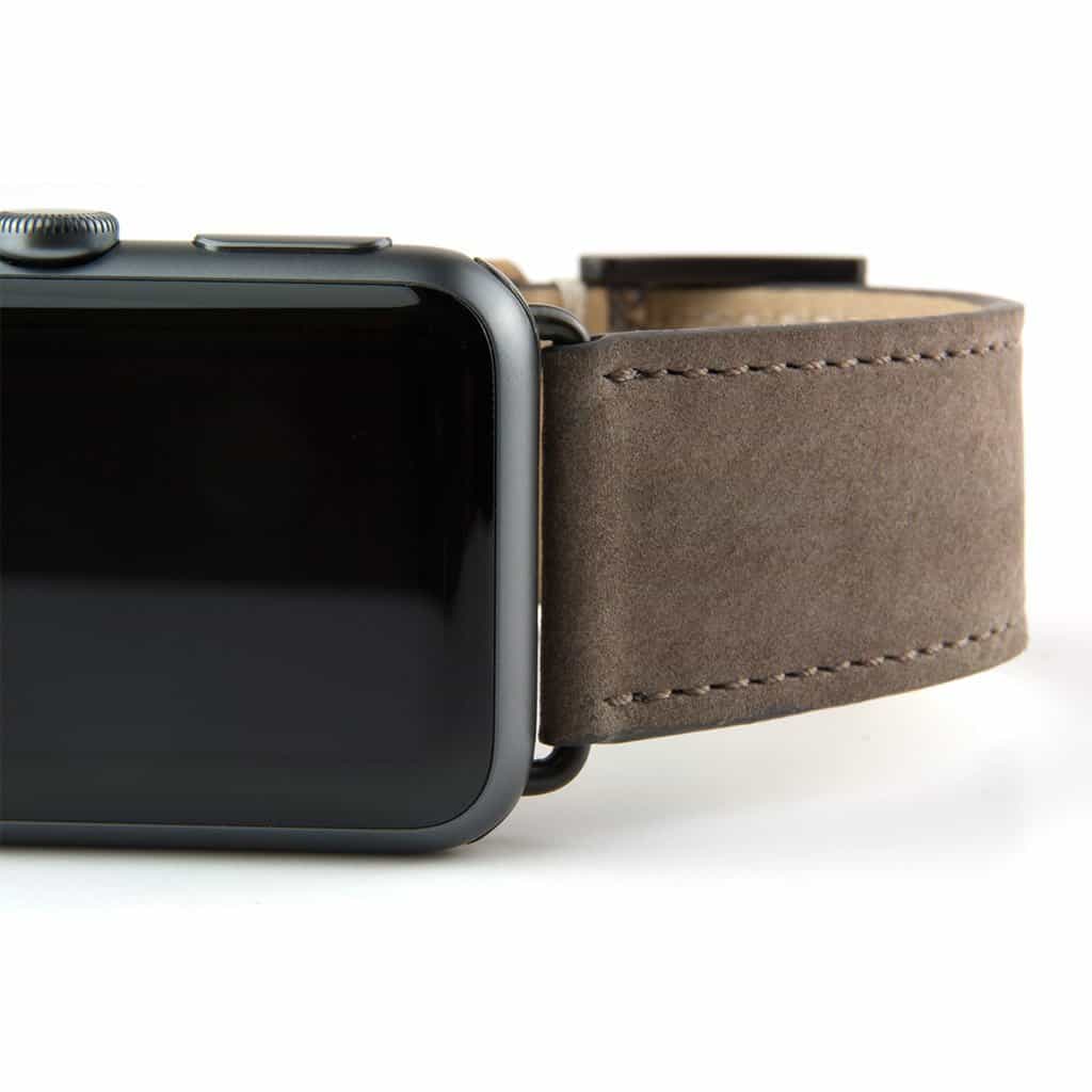 The Taupe Nubuck Apple Watch Strap from Clessant is made of soft, suede-like nubuck buffalo leather.