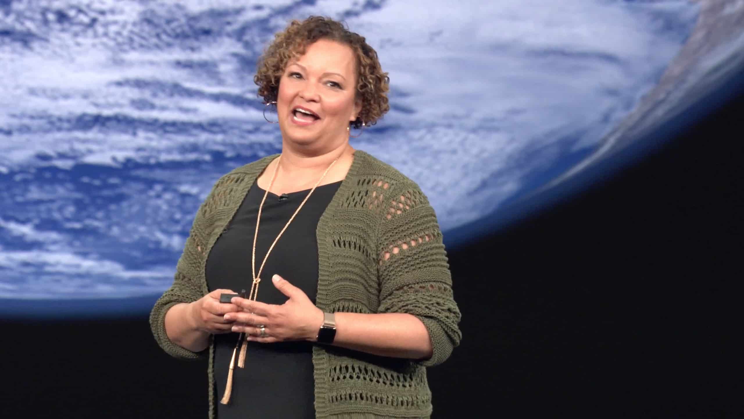 Apple VP Lisa Jackson showcases Apple's environmental efforts during the Gather Round event.