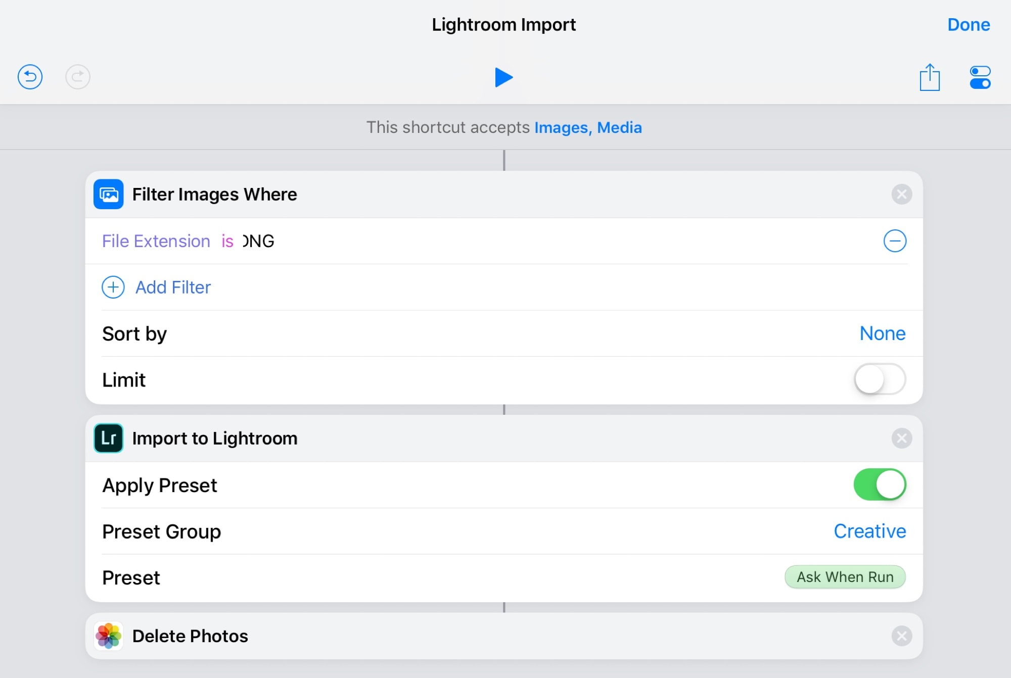 Lightroom’s Shortcut lets you work around iOS limitations.