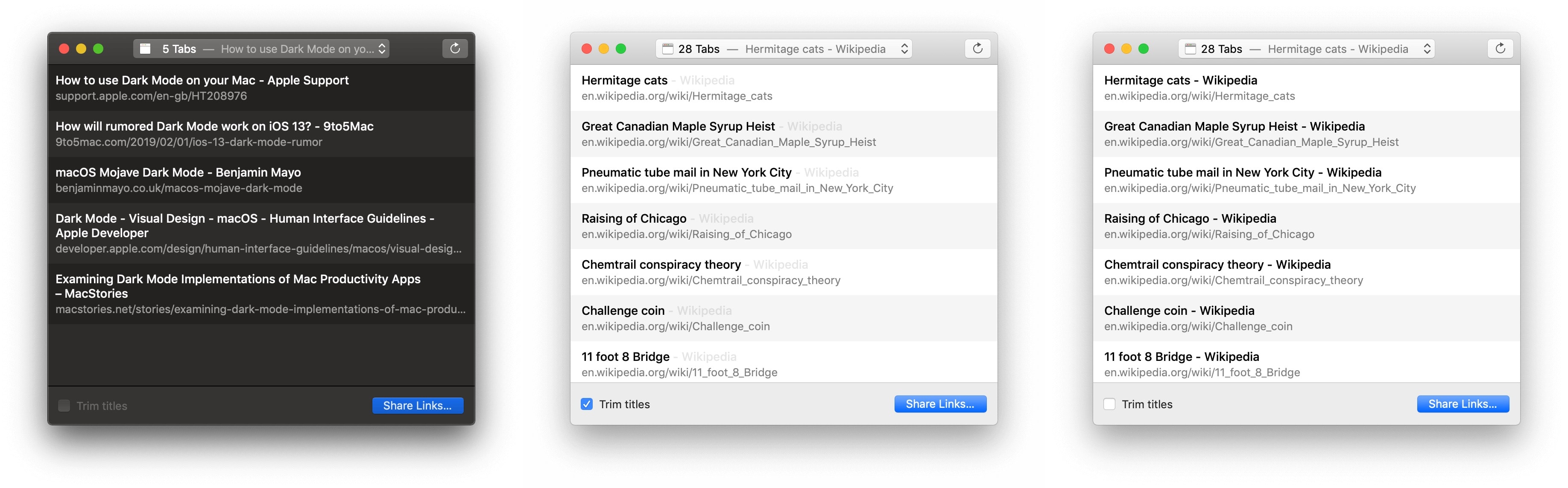 Turn your Safari tabs into links with the Tabs to Links app.