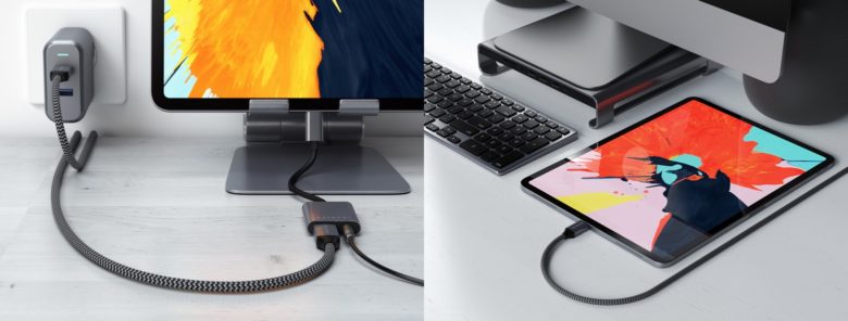 Satechi’s headphone jack adapter along with its USB-C braided charging cable.