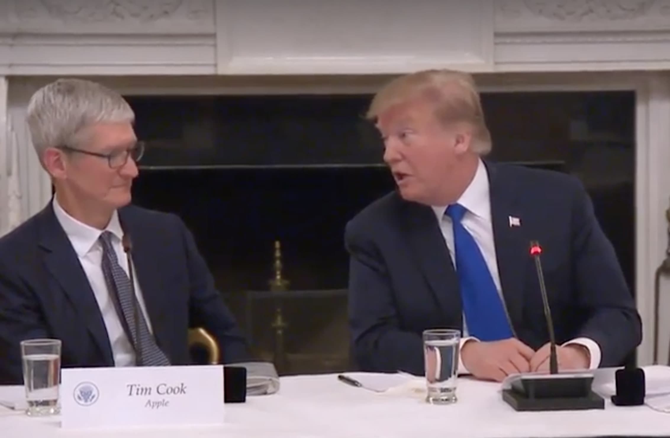 Apple CEO Tim Cook and President Donald Trump in a White House meeting earlier this year