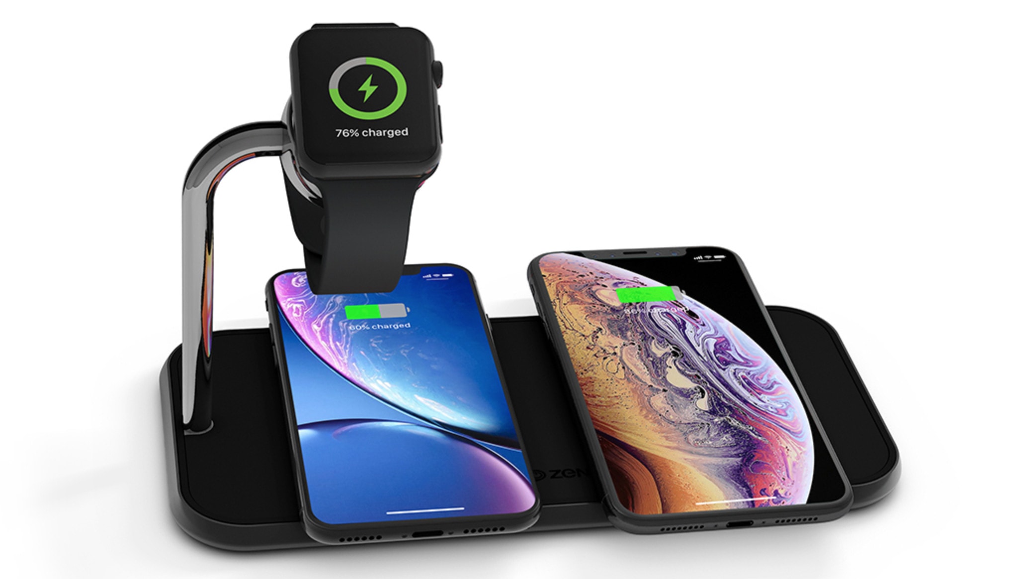 Akin to AirPower, Dual+Watch wireless charger displays and charges multiple devices simultaneously. 