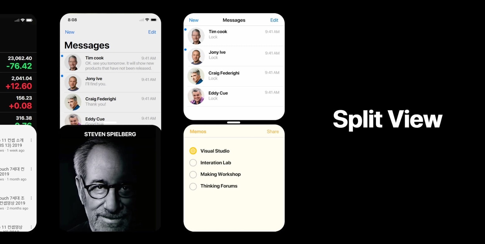 An iOS 13 concept suggests working with two apps at once on an iPhone screen.