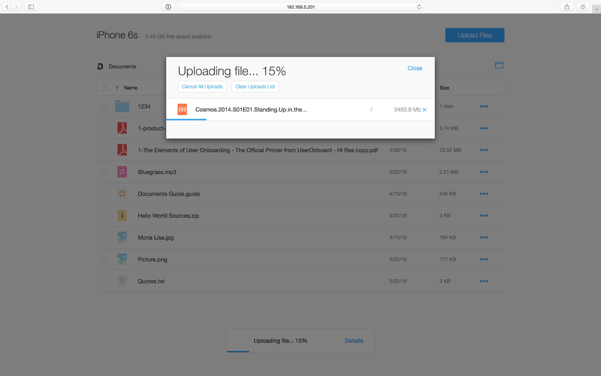 Send files to an iPad or iPhone with drag and drop.