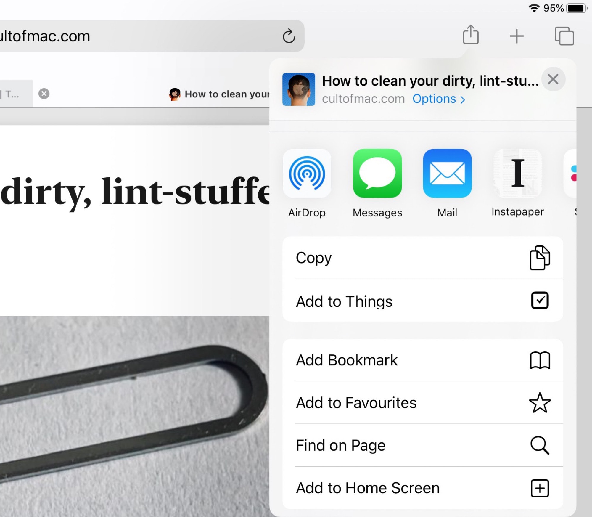   The new sheet for sharing iOS 13 in Safari. 