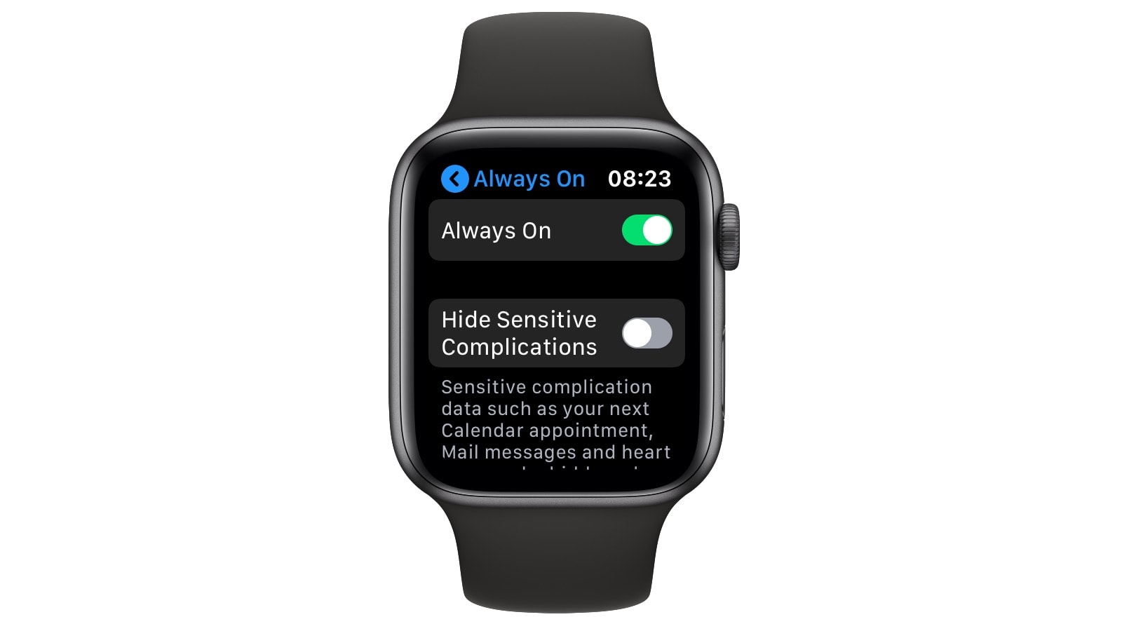   The Apple Watch Series 5 allows you to customize your screen always on. 