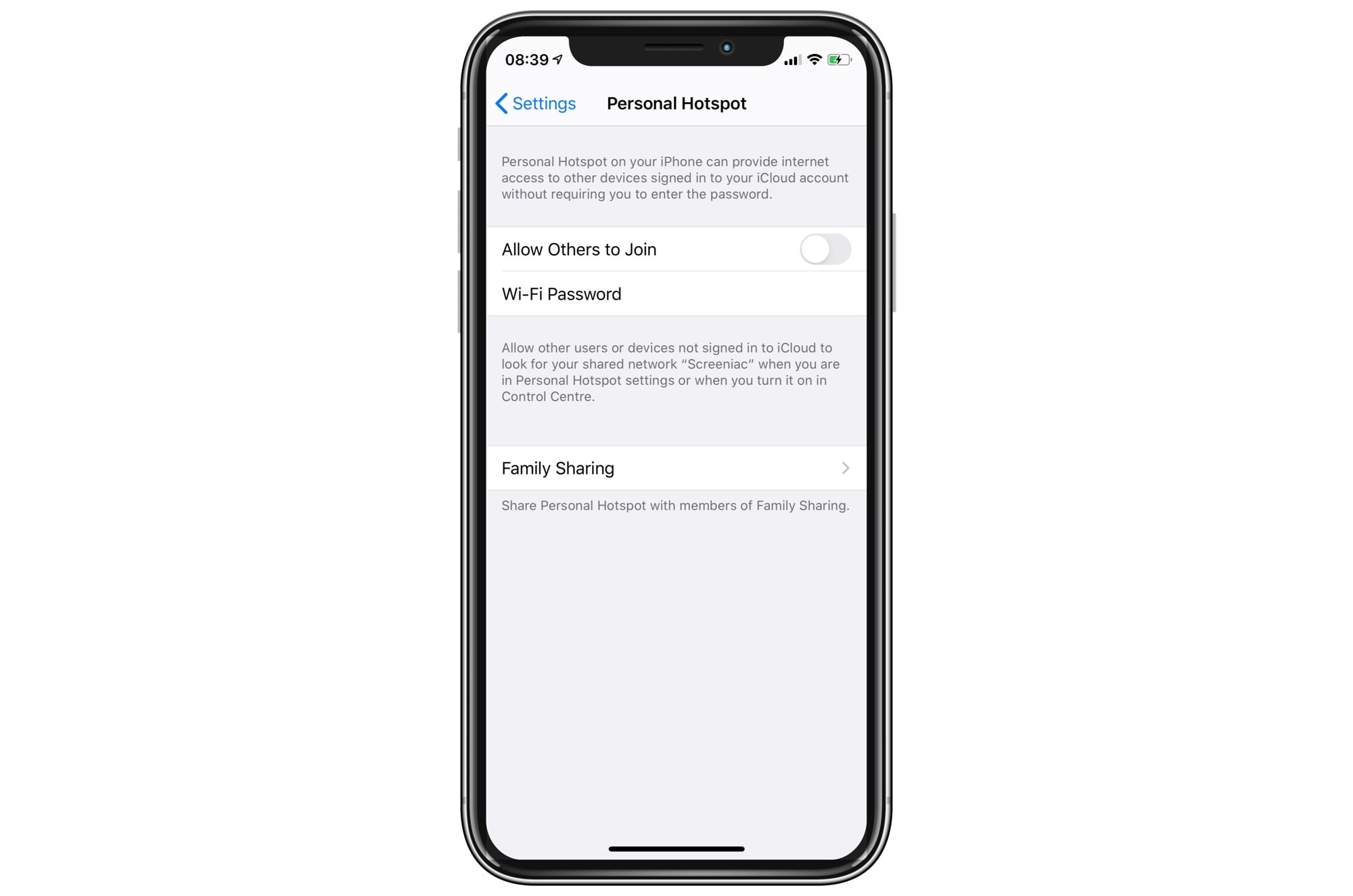   Scarce: personal access point settings in iOS 13. 