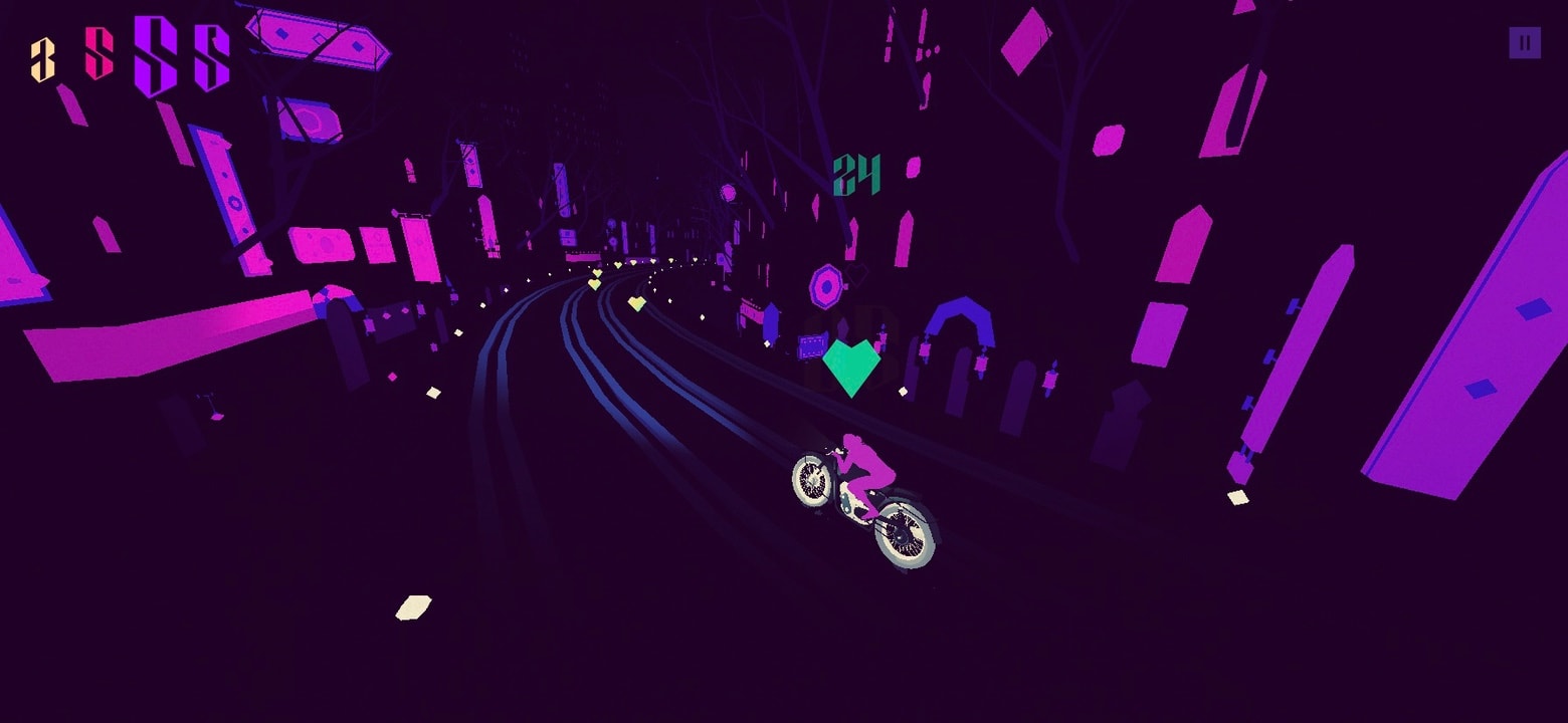 Piloting a motorcycle though a city is just part of the fun in Sayonara Wild Hearts