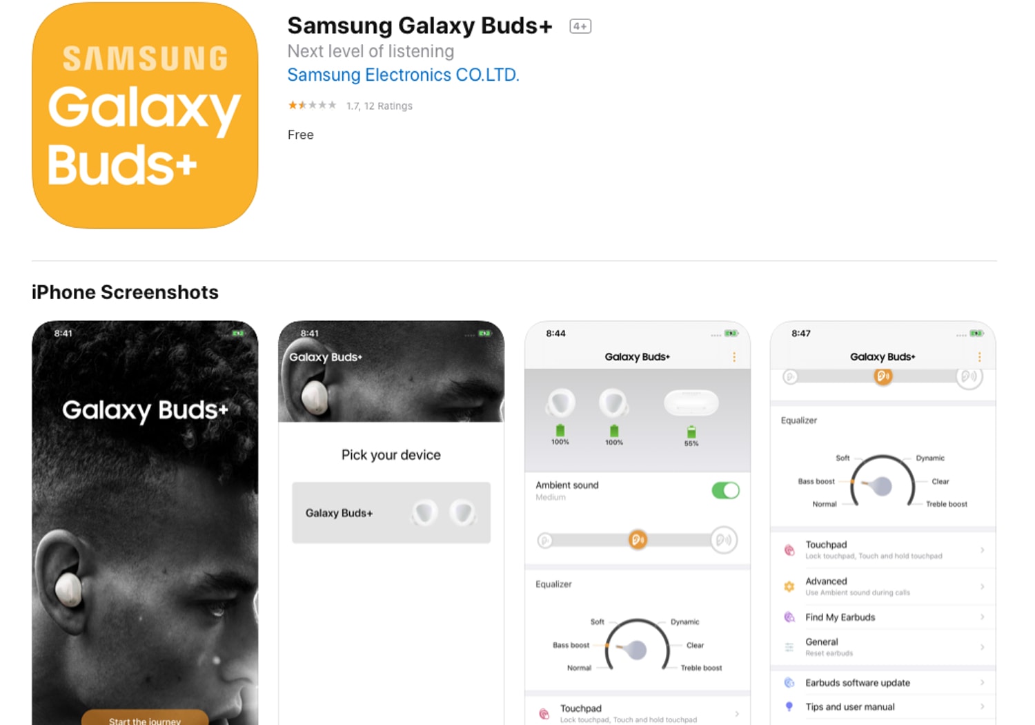 samsung Galaxy Buds+ earbuds app on Apple App Store