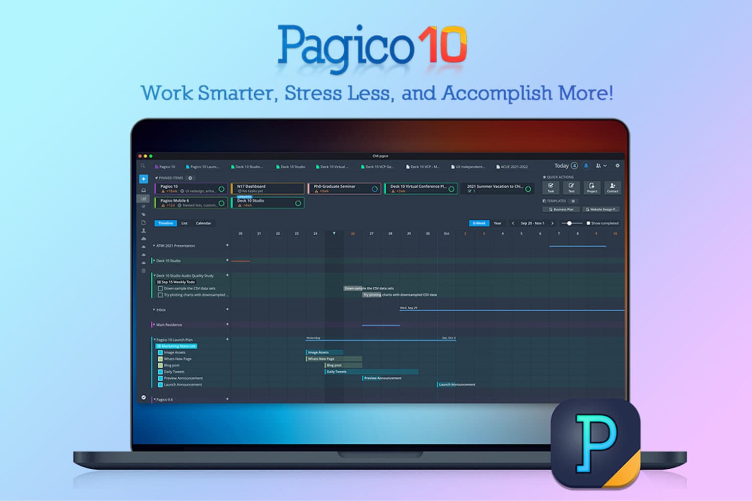 Stop stressing and let Pagico organize your projects.