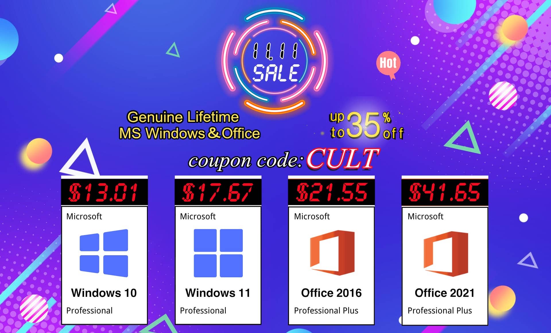 Get 35% off Microsoft Windows and Office software activation keys at CDKeylord.com with code CULT.