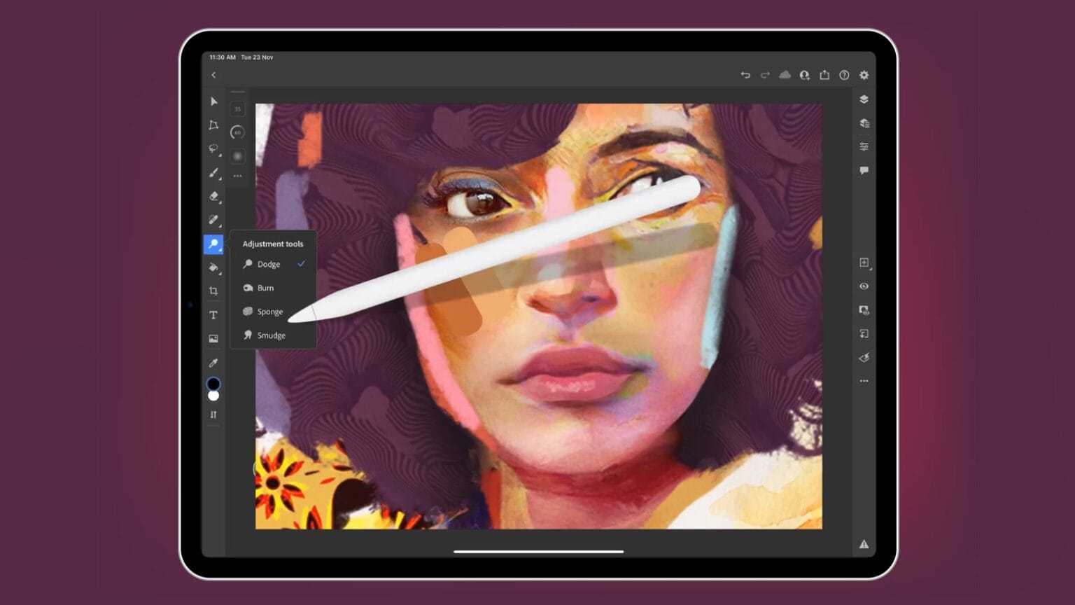 Photoshop for iPad enhanced with smudge and sponge tools