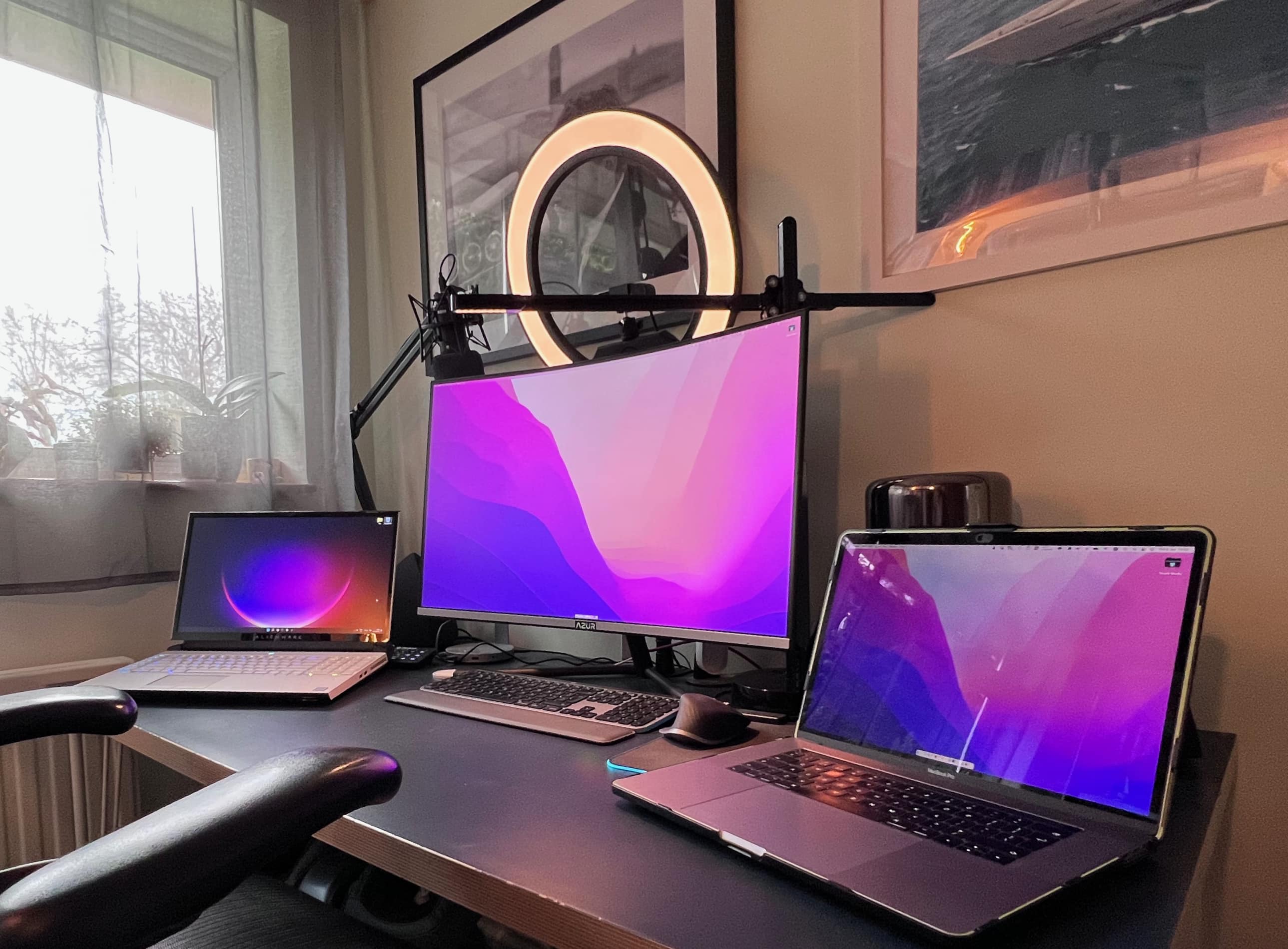In this view you see both the Alienware laptop and the frustrating MacBook Pro. 